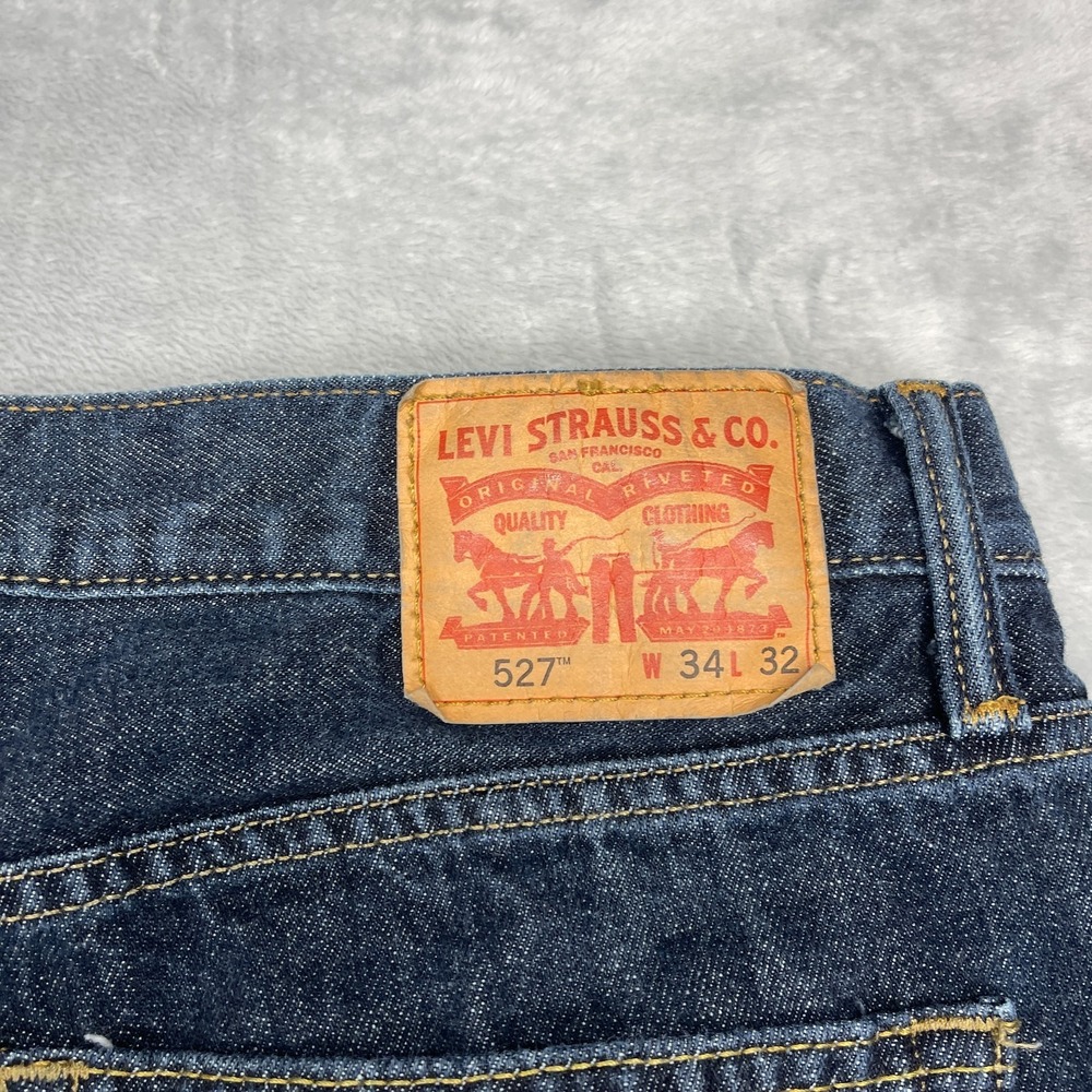 Levi's Jeans Mens 34x32 (34x28) Blue Denim 527 Dark Wash Americana Slim Bootcut - Picture 5 of 11